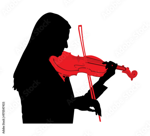 Woman playing violin vector silhouette illustration isolated on white. Classic music lady performer concert. Musician artist amusement public.Girl violin virtuoso. Elegant handsome female shape shadow