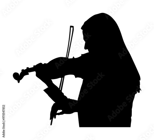 Woman playing violin vector silhouette illustration isolated on white. Classic music lady performer concert. Musician artist amusement public.Girl violin virtuoso. Elegant handsome female shape shadow