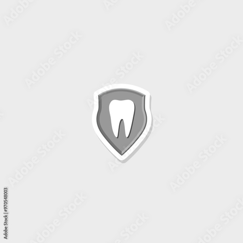 Tooth inside shield icon sticker isolated on gray background