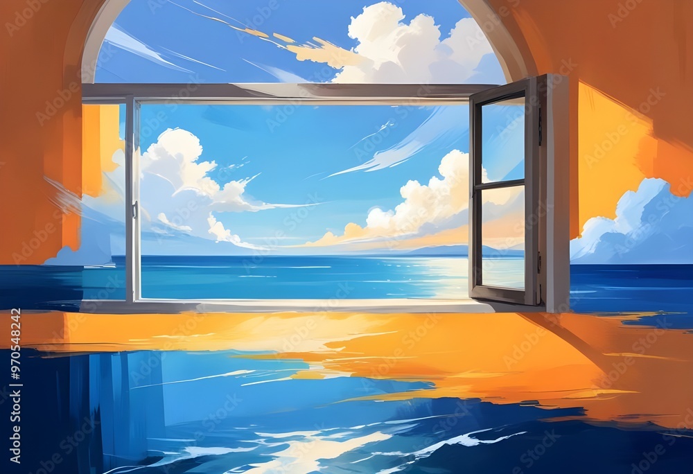 Fototapeta premium Colorful Room Background with a Window to the Sky