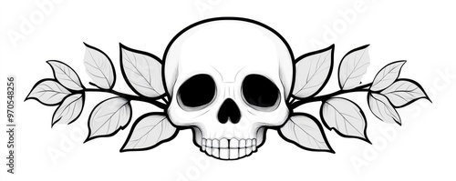 Apple skull, hand-drawn line art in black and white, isolated on a white background. photo