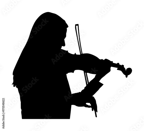 Woman playing violin vector silhouette illustration isolated on white. Classic music lady performer concert. Musician artist amusement public.Girl violin virtuoso. Elegant handsome female shape shadow