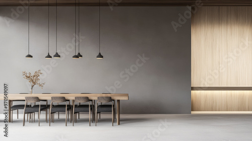 Minimalist luxury dining room space in a premium property with stylish furniture photo