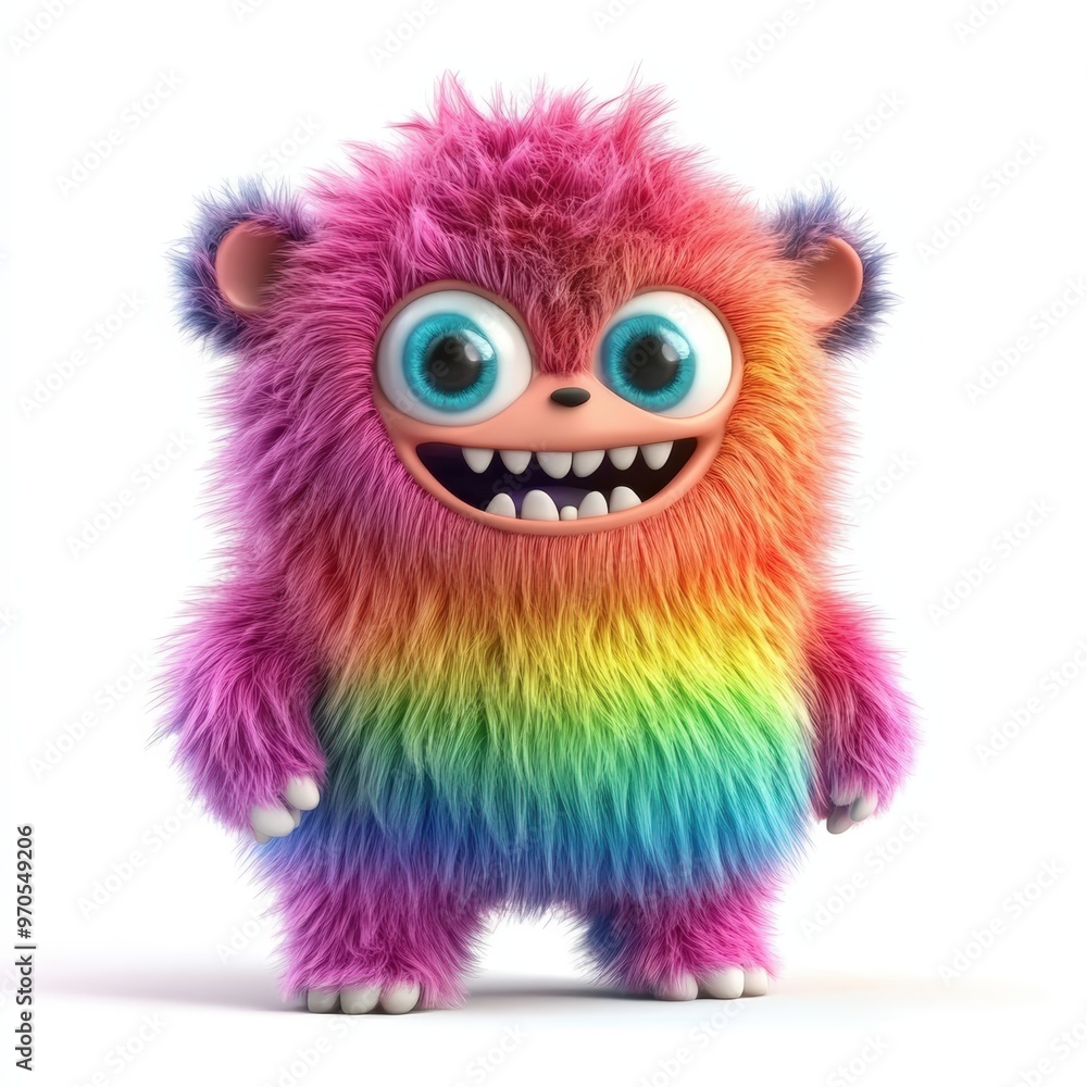 Cute rainbow furry monster 3D cartoon character
Cute rainbow furry monster 3D cartoon character