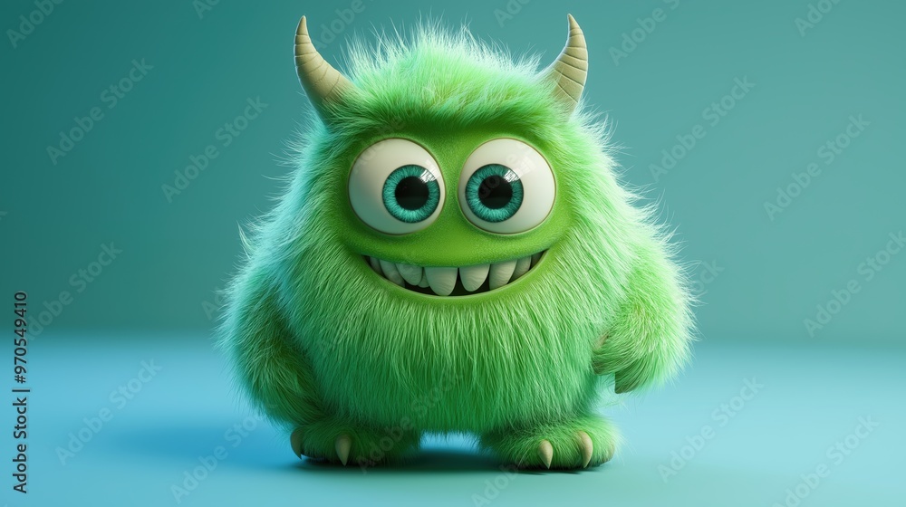 Cute colored furry monster 3D cartoon character.
Cute colored furry monster 3D cartoon character.