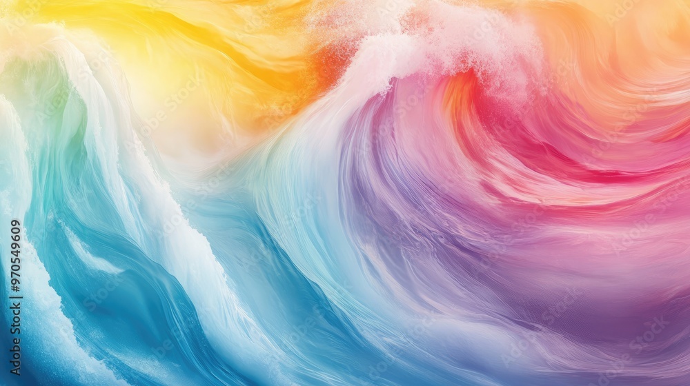 Beautiful swirling rainbow-colored waves blending into a soft pastel background, creating a dynamic and visually stunning effect Beautiful swirling rainbow-colored waves blending into a soft pastel background, creating a dynamic and visually stunning effect