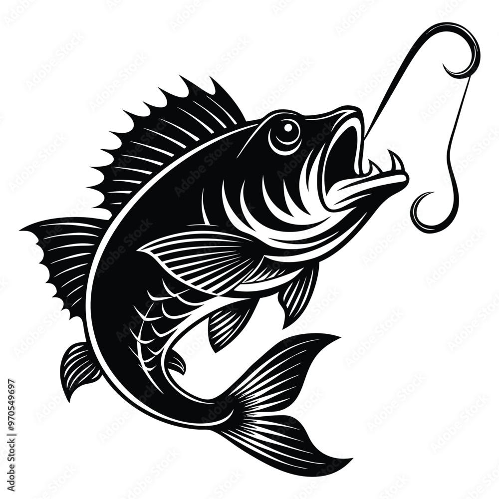 Bass Fishing Logo. Unique largemouth Bass Jumping out of the water. Great to use as your Bass fishing activity Bass Fishing Logo. Unique largemouth Bass Jumping out of the water. Great to use as your Bass fishing activity