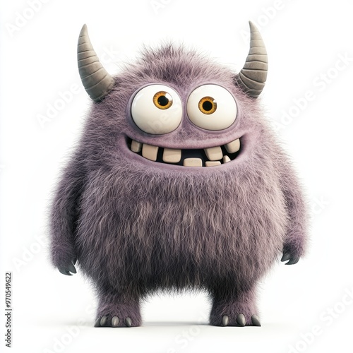Cute colored furry monster 3D cartoon character. 
