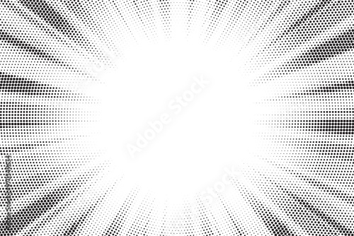 Halftone gradient sun rays pattern. abstract halftone vector dots background. monochrome dots pattern. pop art, comic small dots. star rays halftone poster. shine, explosion. sunrise rays background.