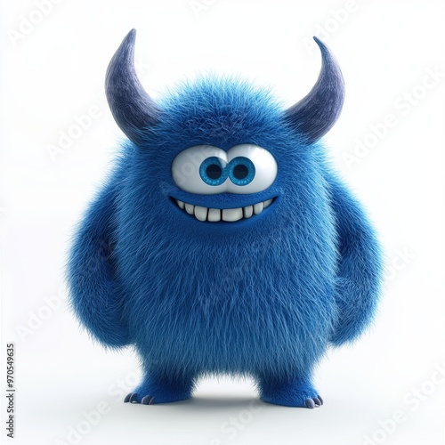 Cute colored furry monster 3D cartoon character. 
