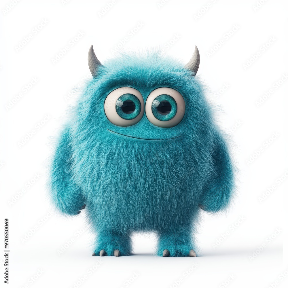 Cute colored furry monster 3D cartoon character.
Cute colored furry monster 3D cartoon character.