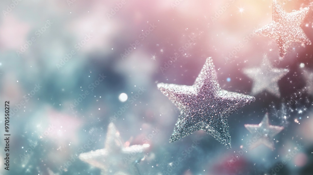 Delicate sparkling stars twinkling on a dynamic soft grey-pastel background, forming a magical and whimsical visual effect Delicate sparkling stars twinkling on a dynamic soft grey-pastel background, forming a magical and whimsical visual effect