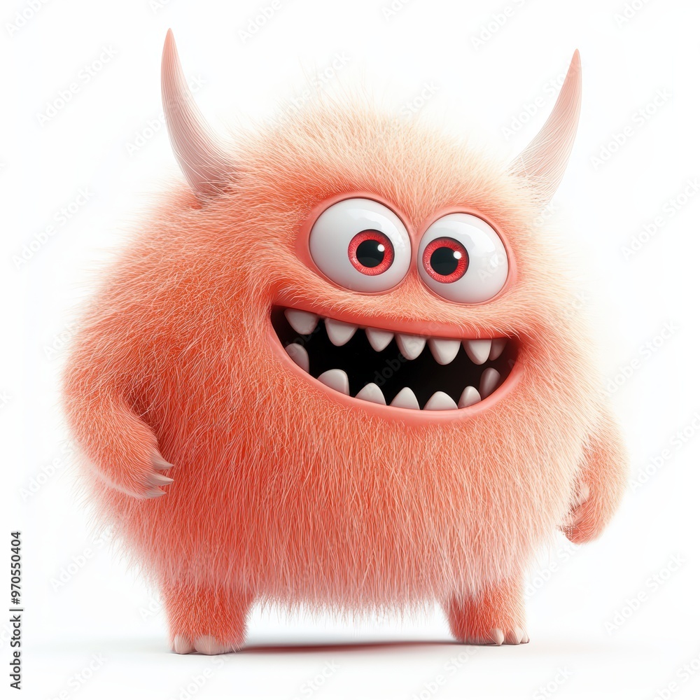 Obraz premium Cute colored furry monster 3D cartoon character. 