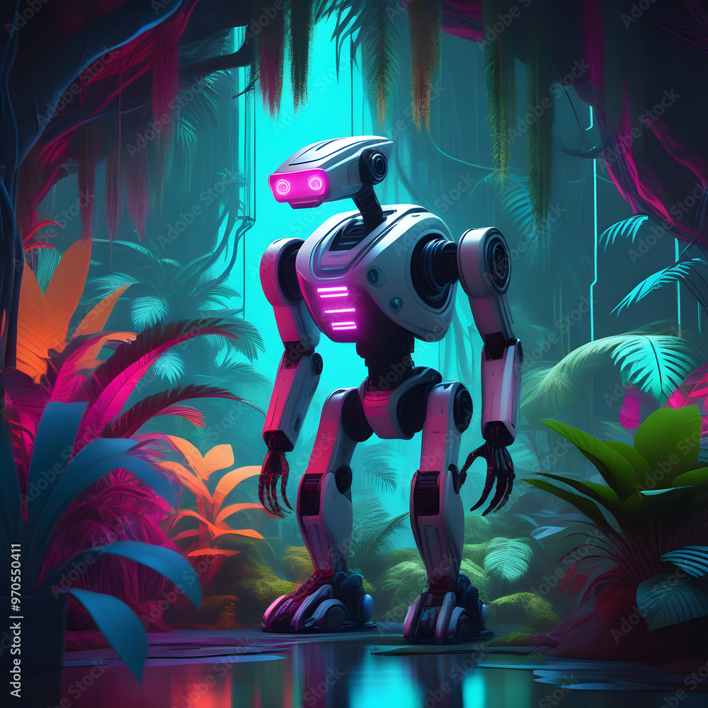 Futuristic Robot in a Neon Jungle Futuristic Robot in a Neon Jungle