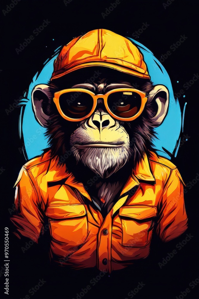 the AI Image Generator, Serious Chimpanzee in Red Firefighter Gear and Yellow Helmet the AI Image Generator, Serious Chimpanzee in Red Firefighter Gear and Yellow Helmet