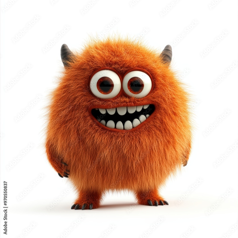 Cute colored furry monster 3D cartoon character.
Cute colored furry monster 3D cartoon character.