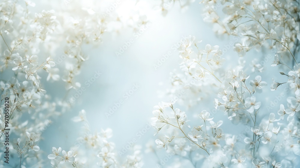 Delicate swirling lines of tiny floral patterns, captured against a soft white-light blue background, creating a flowing, dreamy design Delicate swirling lines of tiny floral patterns, captured against a soft white-light blue background, creating a flowing, dreamy design