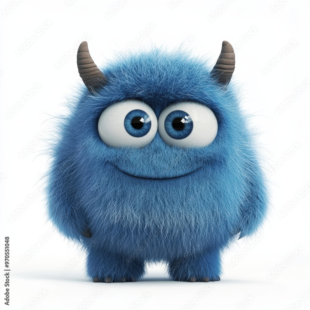 Cute colored furry monster 3D cartoon character.
Cute colored furry monster 3D cartoon character.