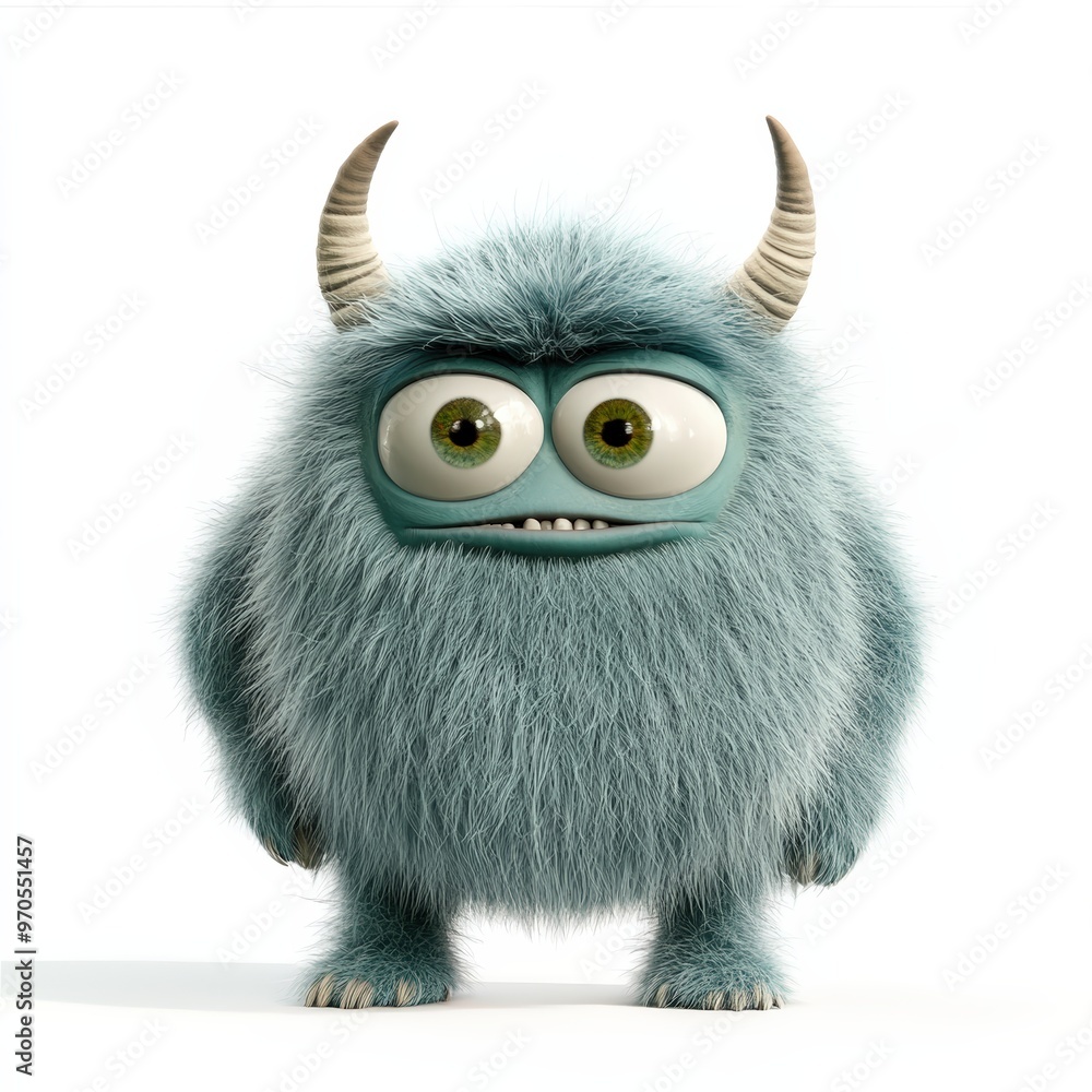 Cute colored furry monster 3D cartoon character.
Cute colored furry monster 3D cartoon character.