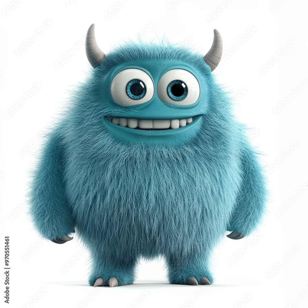 Cute colored furry monster 3D cartoon character.
Cute colored furry monster 3D cartoon character.