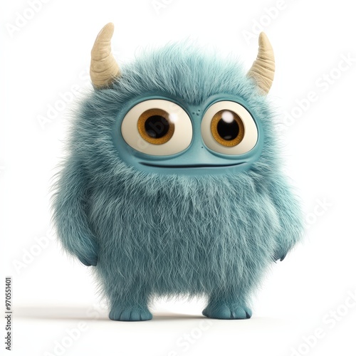 Cute colored furry monster 3D cartoon character. 
