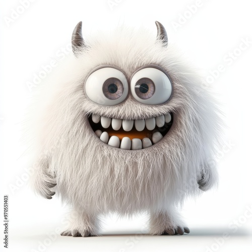 Cute colored furry monster 3D cartoon character. 
