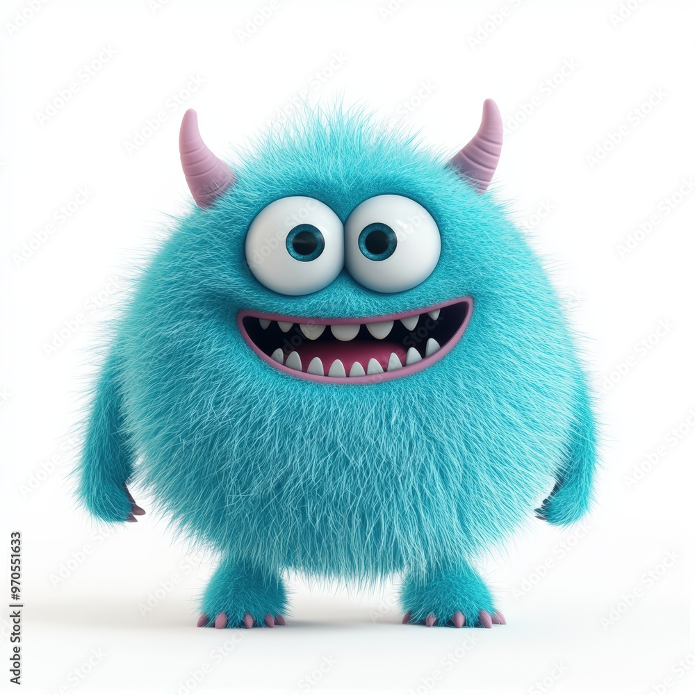 Cute colored furry monster 3D cartoon character.
Cute colored furry monster 3D cartoon character.