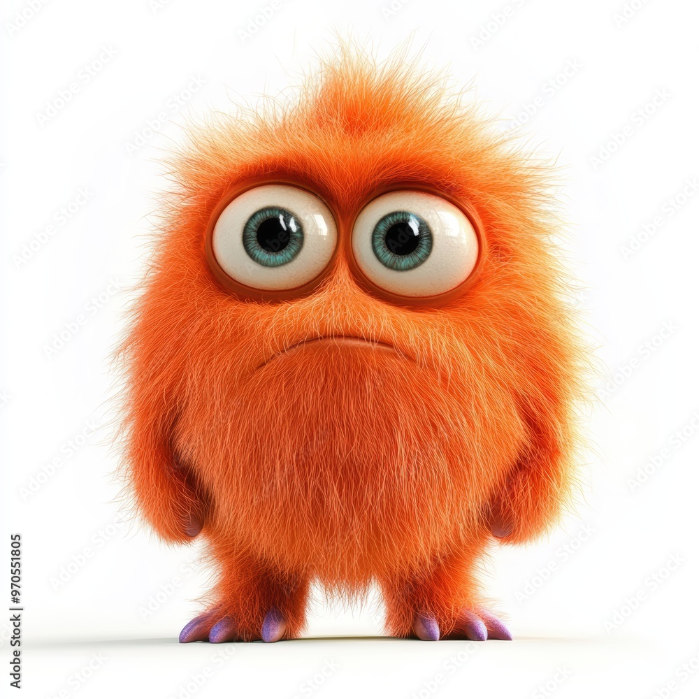 Fototapeta premium Cute colored furry monster 3D cartoon character. 