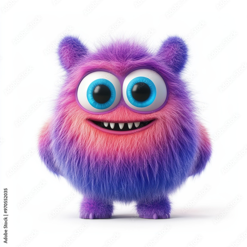 Fototapeta premium Cute colored furry monster 3D cartoon character.