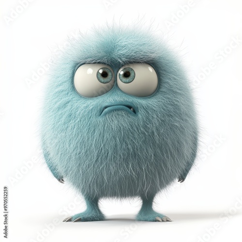 Cute colored furry monster 3D cartoon character. 