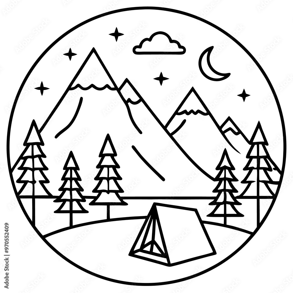 mountain camping outline coloring book page line art drawing mountain camping outline coloring book page line art drawing