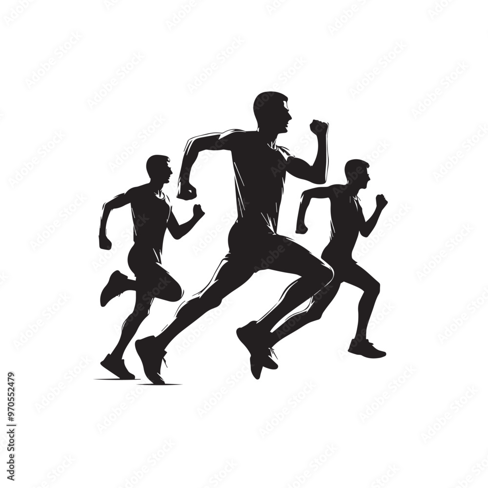 Fototapeta premium Running man silhouette. Physical exercise man silhouette vector. Running man vector design black and white.