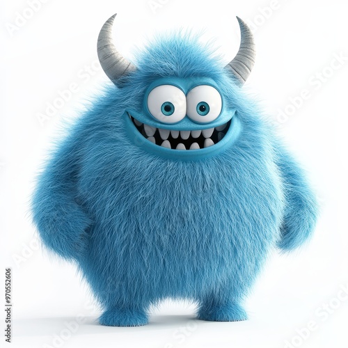Cute colored furry monster 3D cartoon character. 