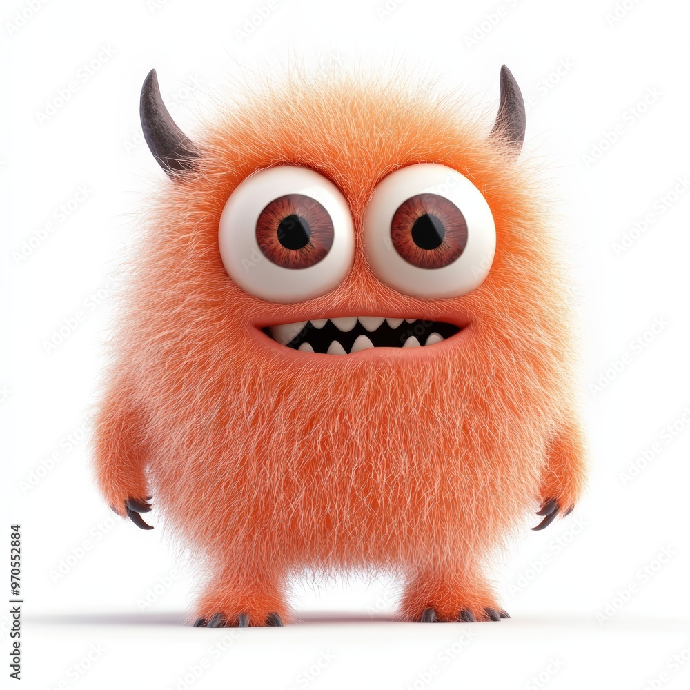 Fototapeta premium Cute colored furry monster 3D cartoon character. 