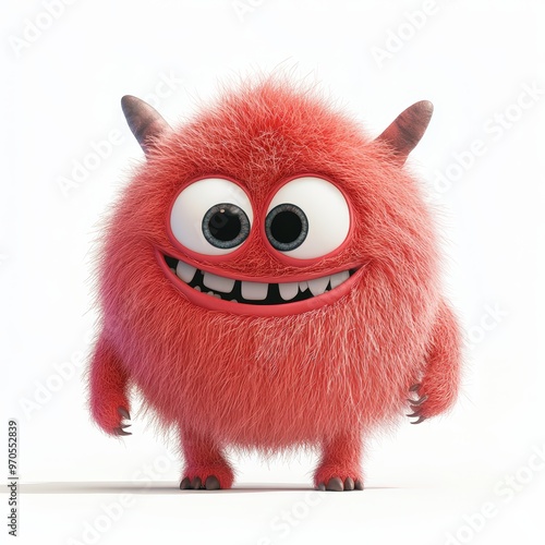 Cute colored furry monster 3D cartoon character. 