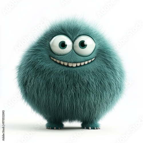 Cute colored furry monster 3D cartoon character. 