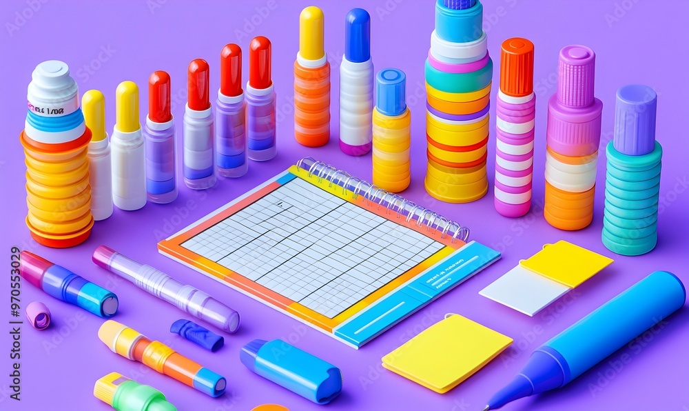 Vibrant Highlighter Set with Desk Calendar, organized workspace featuring colorful markers alongside a stylish calendar for efficient planning Vibrant Highlighter Set with Desk Calendar, organized workspace featuring colorful markers alongside a stylish calendar for efficient planning