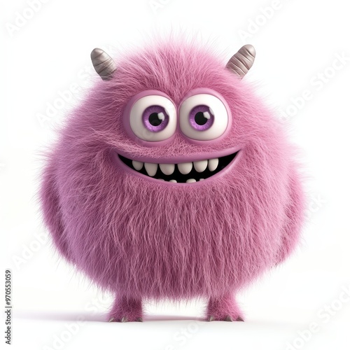 Cute colored furry monster 3D cartoon character. 