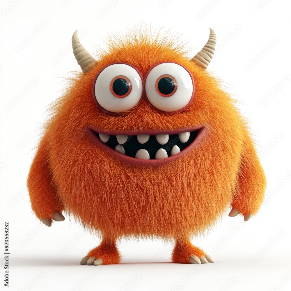 Fototapeta premium Cute colored furry monster 3D cartoon character. 