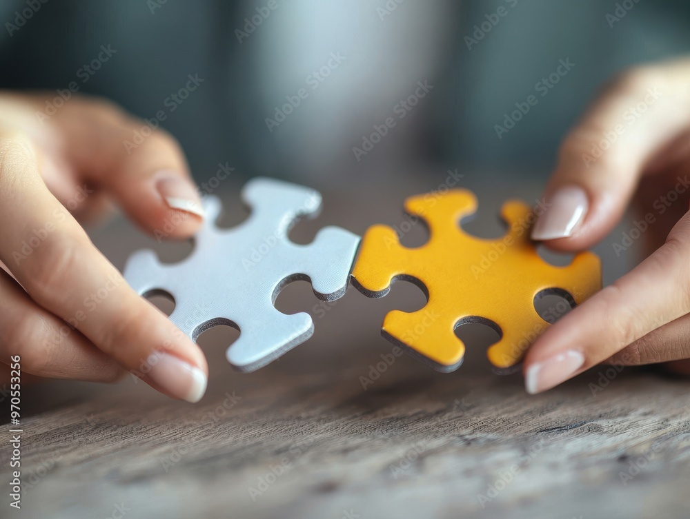 A close-up of hands connecting two puzzle pieces, symbolizing collaboration and problem-solving in a business environment. A close-up of hands connecting two puzzle pieces, symbolizing collaboration and problem-solving in a business environment.