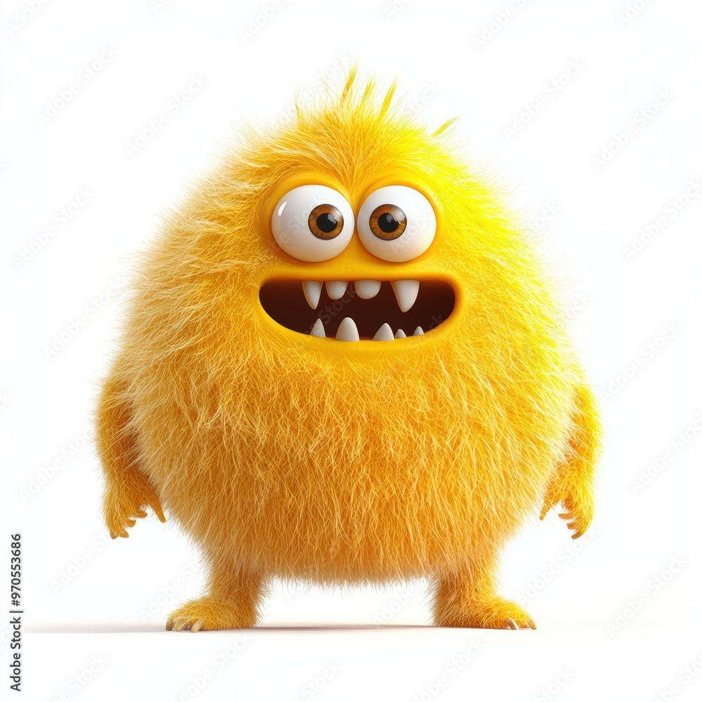 Fototapeta premium Cute colored furry monster 3D cartoon character. 