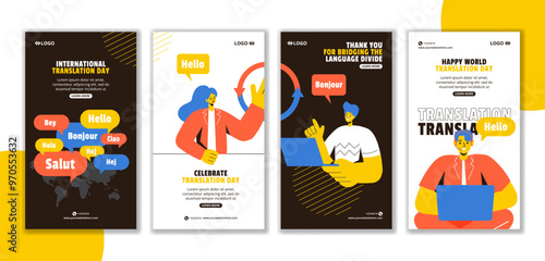 Translation Language Day Social Media Stories Cartoon Hand Drawn Templates Background Illustration