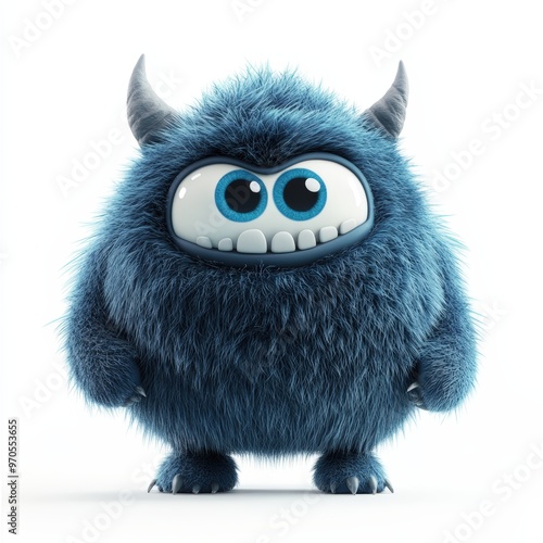 Cute colored furry monster 3D cartoon character. 