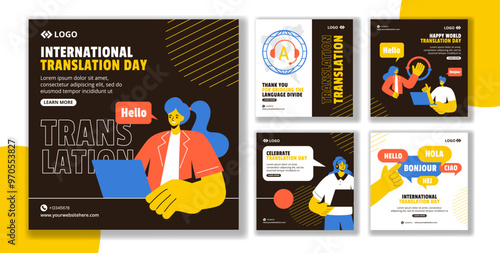 Translation Language Day Social Media Post Cartoon Hand Drawn Templates Background Illustration