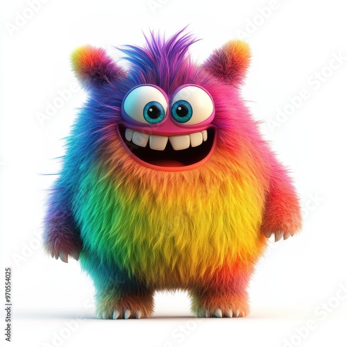 Cute rainbow furry monster 3D cartoon character