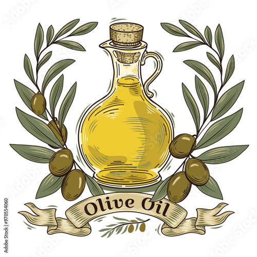 Olive oil retro styled drawn decorative label