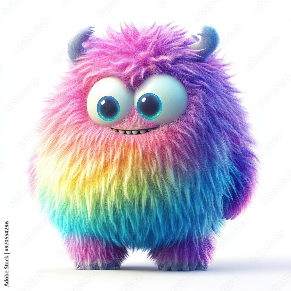 Cute rainbow furry monster 3D cartoon character Cute rainbow furry monster 3D cartoon character