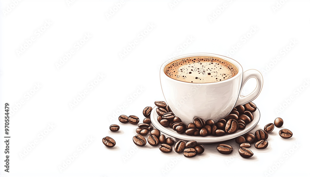 cup of coffee with beans,Generative AI cup of coffee with beans,Generative AI