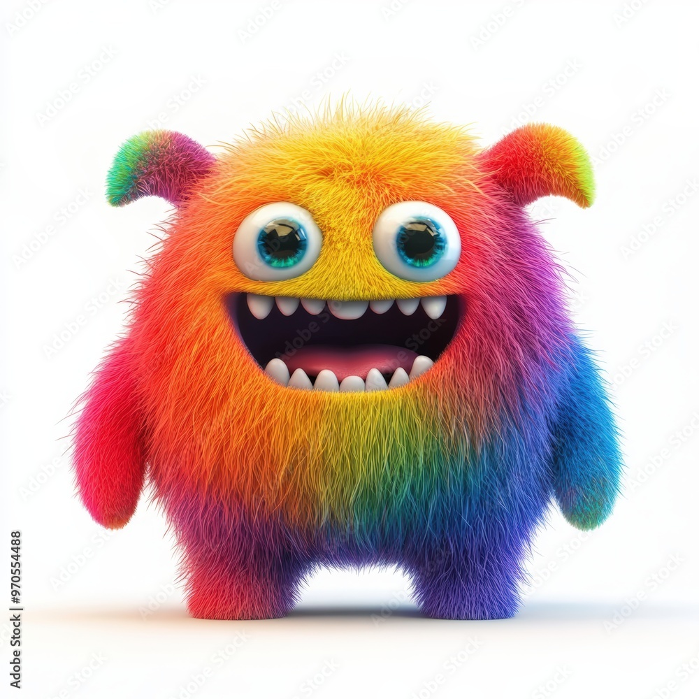 Cute rainbow furry monster 3D cartoon character Cute rainbow furry monster 3D cartoon character