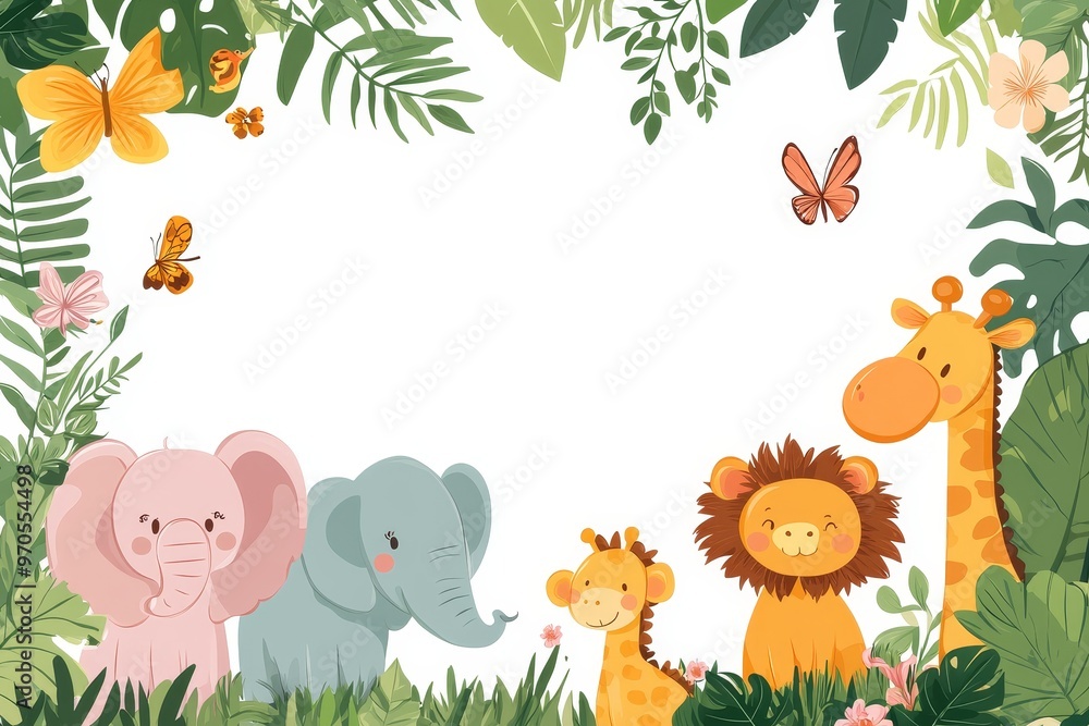 Obraz premium Jungle Animals Frame with Butterflies